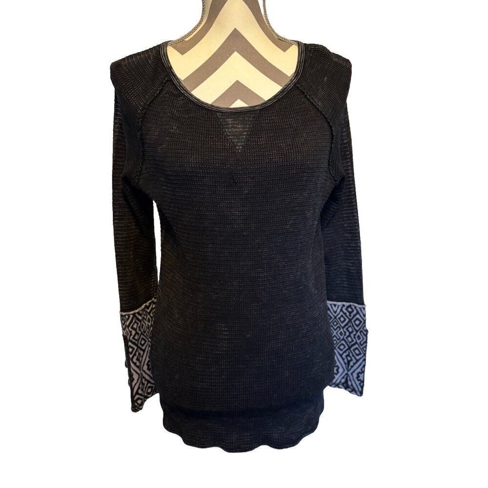 Able Black Boho Cuff Henley Long Sleeve Shirt Women Size Med Yellowstone